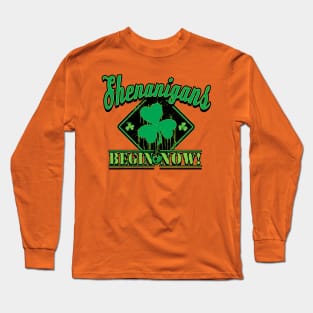 Warning Shenanigans Begin Now Dripping Shamrock Long Sleeve T-Shirt